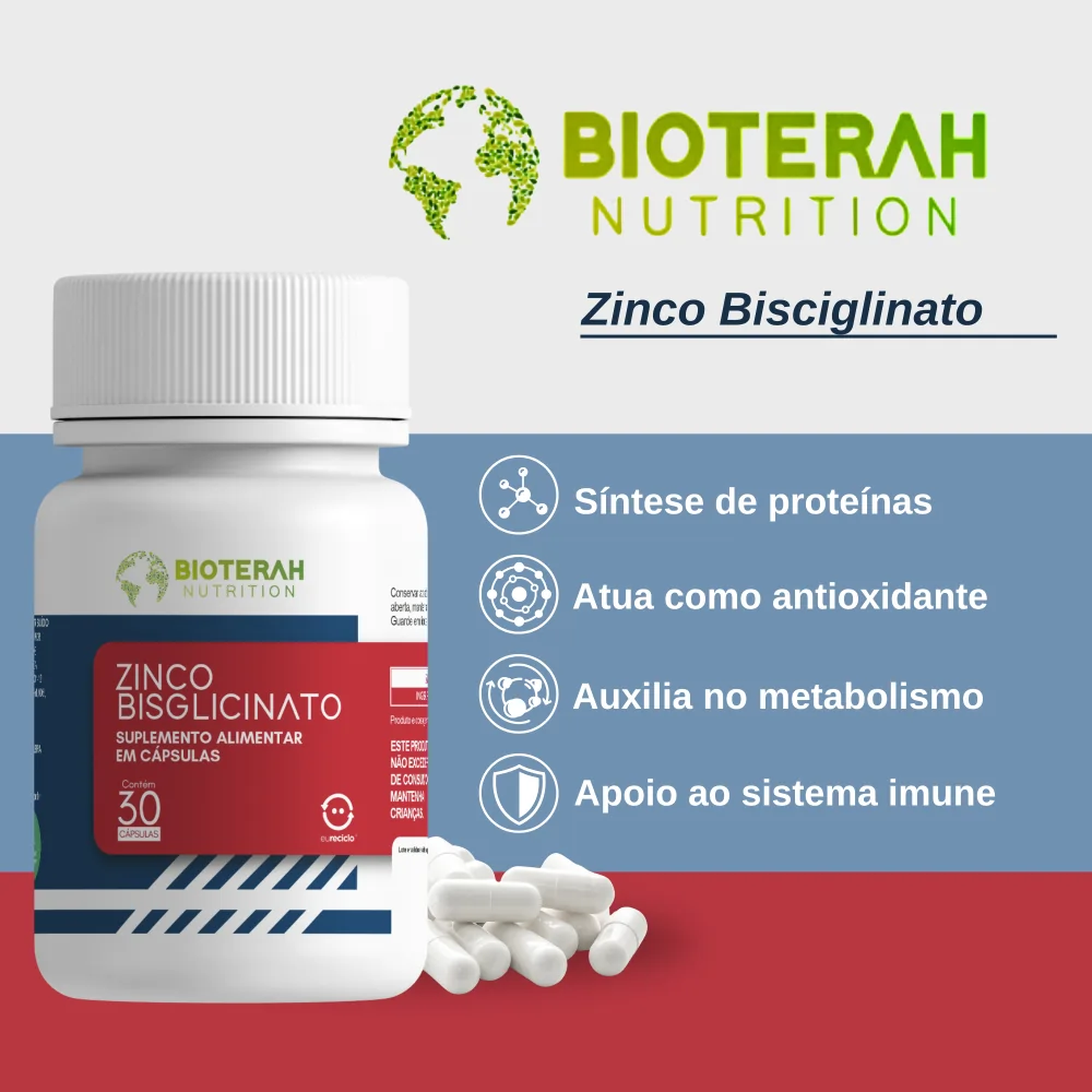 Suplemento de Zinco Bisglicinato da Bioterah nutrition