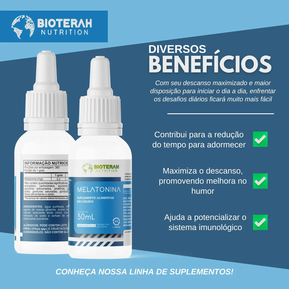 Suplemento para melhorar a insônia - Melatonina em Gotas da Bioterah